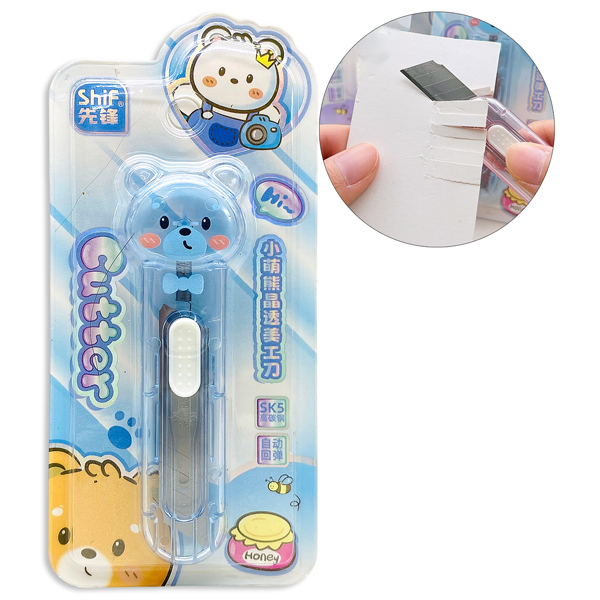 Dao Rọc Giấy Mini Hình Gấu - ShiF 8186 - Màu Xanh Dương