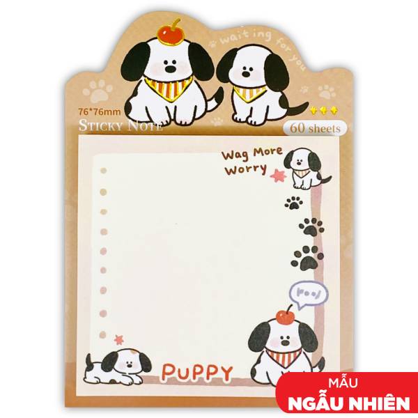 Giấy Ghi Chú Cún Con 100gsm - 76 x 76 mm - Jin Na Xing A04-23 (60 Tờ) (Mẫu Màu Giao Ngẫu Nhiên)
