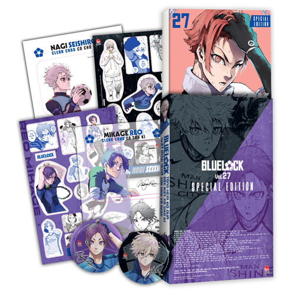BlueLock - Tập 27 - Bản Đặc Biệt - Tặng Kèm Bộ 3 Quà Tặng Có Chữ Kí Của Nagi Và Reo (Clear Card + Bảng Sticker + Huy Hiệu)