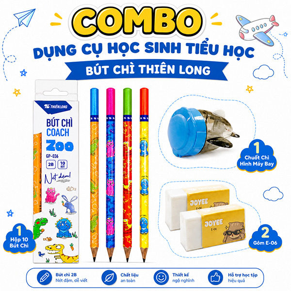 Combo Dụng Cụ Học Sinh Tiểu Học - Bút Chì Thiên Long