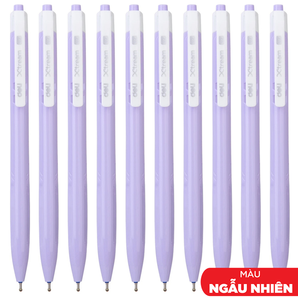 Combo 10 Bút Bi Bấm Xtream Màu Pastel 0.7 mm - Deli Q033 - Mực Xanh (Màu Thân Bút Giao Ngẫu Nhiên)