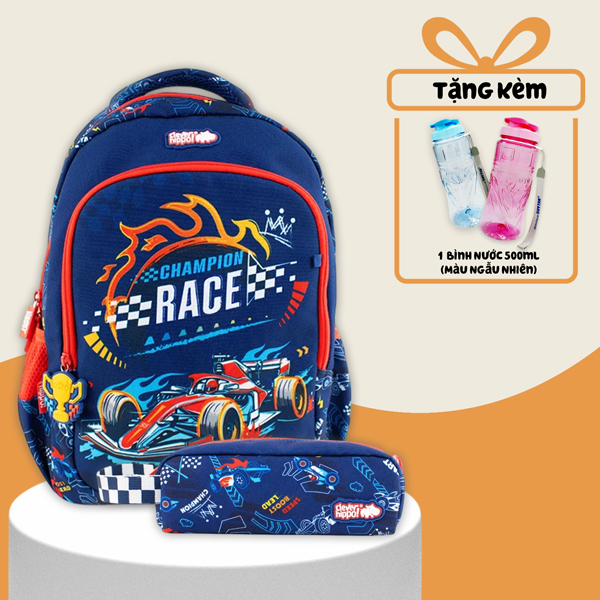 Combo Ba Lô Easy Go + Bóp Viết Champion Race - Dash Blue Clever Hippo - Trung Học (Tặng Kèm Bình Nước 500ml)
