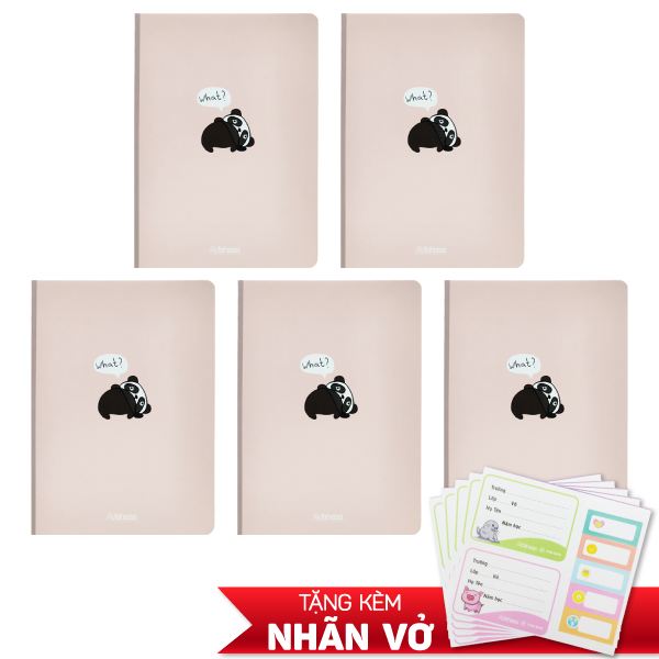 Combo 5 Tập Sinh Viên Cute Animal - Miền Nam - Kẻ Ngang Có Chấm - 200 Trang 80gsm - Fahasa 01 - Tặng Nhãn Vở Kèm Sticker