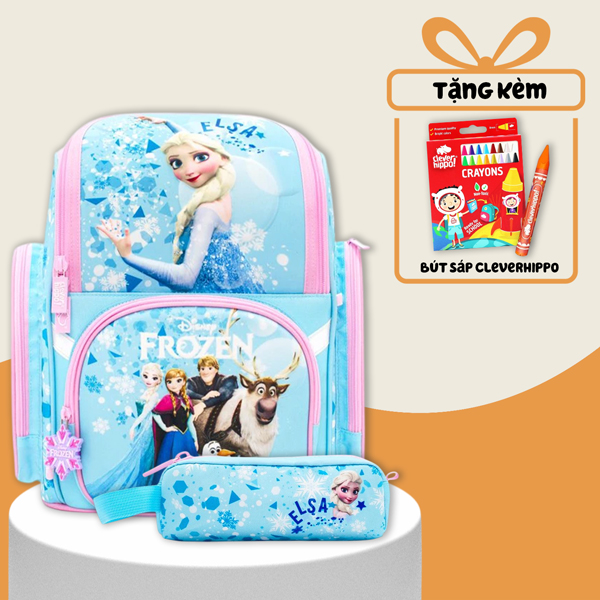 Combo Ba Lô Fancy + Bóp Viết Fancy Frozen Clever Hippo - Tiểu Học (Tặng Kèm Hộp 16 Bút Sáp Màu Colorful)