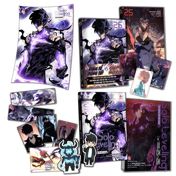 Combo Manhwa Solo Leveling - Tôi Thăng Cấp Một Mình - Tập 25 + Tập 26 + Tập Special Edition (2 In 1) Tập 25 + Tập 26 - Tặng Kèm 4 Card + 2 Nam Châm + 2 Bookmark PVC + 3 Postcard + Bìa Áo Metalize + Poster