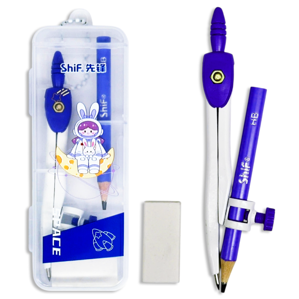 Bộ Compa 3 Món - Bút Chì Gỗ - ShiF 3156 - Màu Tím