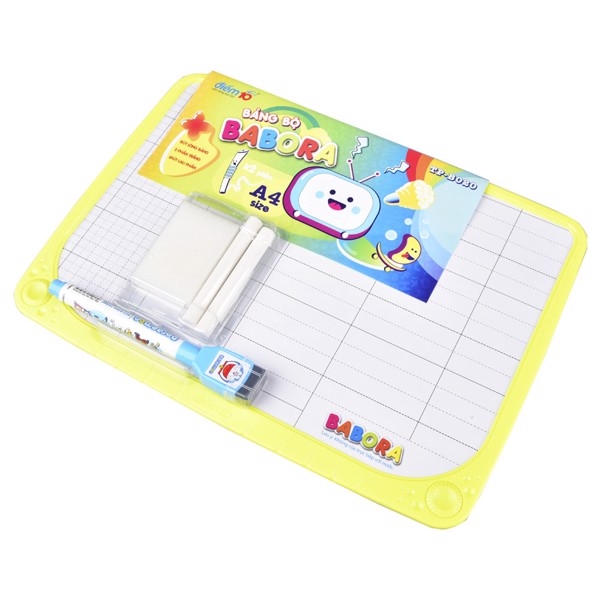 Bảng Bộ 2 Mặt A4 - Kẻ Ngang + Kẻ Ô + Phấn + Lau Bảng + Bút Lông Bảng - Thiên Long TP-B020 - Viền Vàng