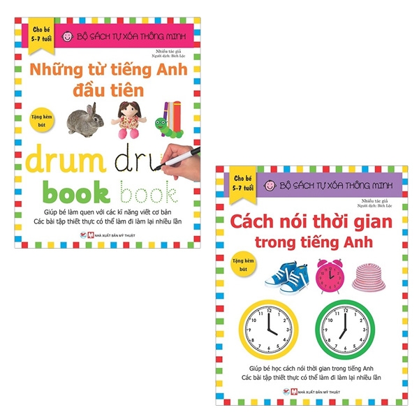 Bộ Sách Tự Xóa Thông Minh - Những Từ Tiếng Anh Đầu Tiên + Cách Nói Thời Gian Trong Tiếng Anh (5-7 Tuổi) (Bộ 2 Cuốn)