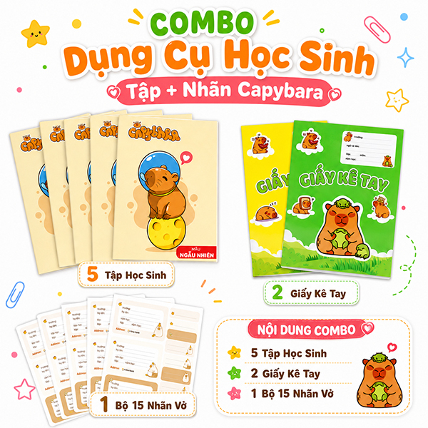 Combo Dụng Cụ Học Sinh Tập + Nhãn Capybara