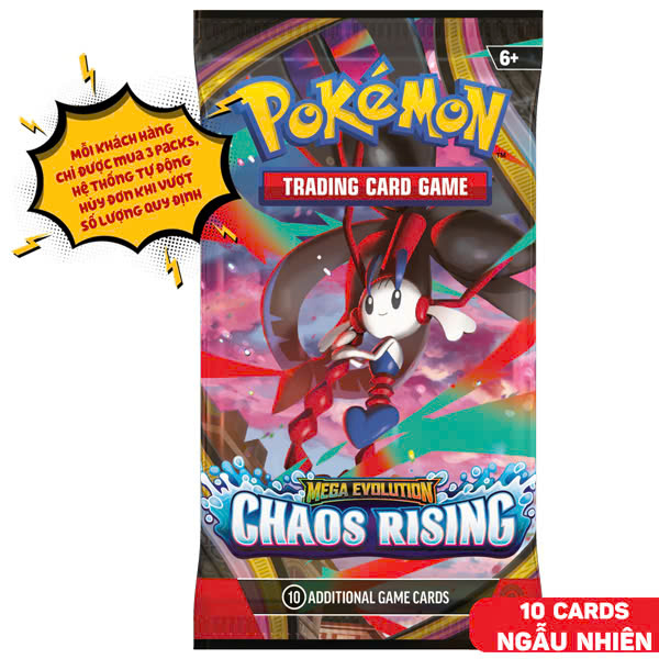 Trading Card Game: TCG Thẻ Bài Pokemon - Bộ Mở Rộng - Mega Evolution Chaos Rising - Pokemon ME04 (10 Card Ngẫu Nhiên/Túi)