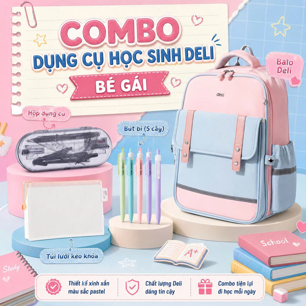 Combo Dụng Cụ Học Sinh Deli Bé Gái