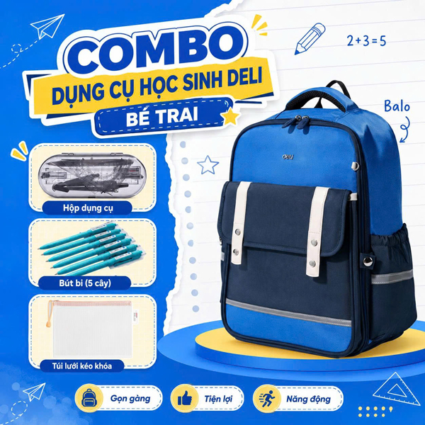 Combo Dụng Cụ Học Sinh Deli Bé Trai